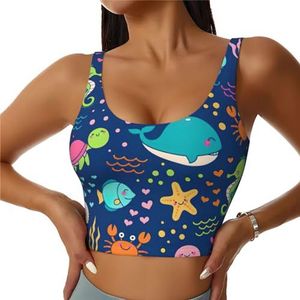 Cartoon Zee Vis Print Comfortabele Vrouwen Sport Vest Yoga Workout Vest Voor Vrouwen Lichtgewicht Zomer, Zwart, S
