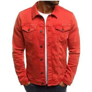 FANOIES Casual klassieke spijkerjas voor heren, casual lange mouwen, knoopjas, slim fit, modieuze jeansjas, Rood, L