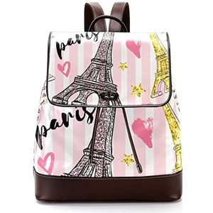 Gepersonaliseerde Schooltassen Boekentassen voor Tiener Eiffeltoren Parijs Roze, Meerkleurig, 27x12.3x32cm, Rugzak Rugzakken