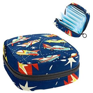 Periode Pouch Draagbare Tampon Opbergtas,Tampon Houder voor Portemonnee Vrouwelijke Product Organizer,Cartoon Vliegtuig Vliegtuig Vliegtuig, Meerkleurig, 4.7x6.6x6.6 in/12x17x17 cm