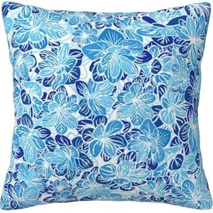 YUNWEIKEJI Blauwe abstracte bloemen, kussensloop decoratieve kussensloop zachte polyester kussenslopen 45x45 cm