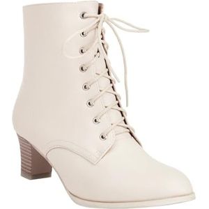 Korte Veterlaarzen Met Ritssluiting Retro-enkellaarzen for Dames Met Blokhak Herfst-winter Combat-enkellaarzen PU-leer Bikerlaarzen Elegante Hoge Hakken Enkelschoenen for Feesten(White,39 EU)