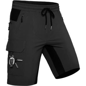 Wespornow Korte broek heren shorts zomer met 5 zakken stretch lichte cargo sportbroek werkbroek mannen korte wandelbroek bermuda joggingbroek chino MTB cargobroek gym linnen (Zwart,3XL)