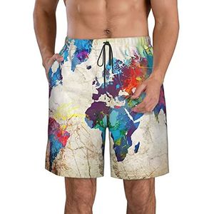 JIAWUJYNB Abstracte wereldkaart print heren strandshorts zomer shorts met sneldrogende technologie, lichtgewicht en casual, Wit, L