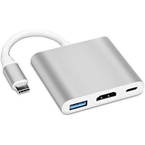 Covvy USB-C naar HDMI-adapter, oplaadpoort, compatibel met Chromebook/Samsung Galaxy S8/S9, MacBook Air, iPad Pro 2020, Dell XPS 13/15 en Plus, zilver