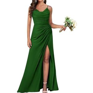 Zeemeermin bruidsmeisjesjurken voor dames, lange chiffon formele jurk, avondjurk met split, Emerald Groen, 38