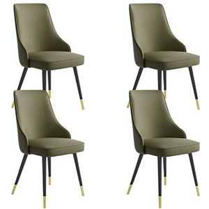 GEIRONV Eetkamerstoelen Set van 4, waterdicht Pu Lederen woonkamer zijstoelen met metalen poten keuken lounge teller stoelen Eetstoelen (Color : Army green, Size : Black gold feet)