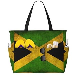 DJHVJS Bruine Beren gedrukt Grote Capaciteit Strand Reistas Dames Handtas Opvouwbare Strandtas, Oude Jamaicaanse Vlag, Eén maat