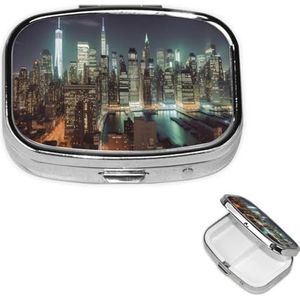 Pillendoosje met spiegel, retro pillendoosje met 2 compartimenten, New York City, kleine pillenorganizer voor portemonnee of zak, decoratieve metalen medicijnen, vitamine-organizer, unieke geschenken
