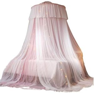 Bedhemel, Prinses for Meisjes, Bedhemelgordijn - Dubbellaags Sheer Mesh Dome Bedgordijn Rond Kant Klamboe Tent for Twin Queen King Bed
