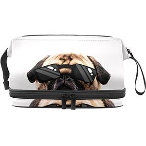 Grote capaciteit reizen cosmetische tas,Hond met getrokken pak,Make-up tas,Waterdichte make-up tas organisator, Meerkleurig, 27x15x14 cm/10.6x5.9x5.5 in