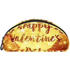 Etui Halve cirkel Briefpapier Pen Bag Pouch Holder Case Valentijnsdag Golden Love Heart, Multi kleuren, 19.5x4x8.8cm/7.7x1.6x3.5in, Make-up zakje
