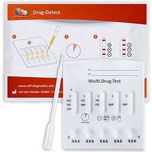 self-diagnostics drugs sneltest Multi 11 T - drugstest op cannabis, cocaïne, ecstasy, benzodiazepinen, opiaten, amfetaminen, methamfetaminen, methadon, TCA, barbituraten en buprenorfine in de urine