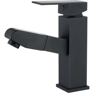 Uittrekbare badkamer wastafel wastafel kraan warm en koud water mengkraan sling spray badkamer kraan (kleur: zwart)