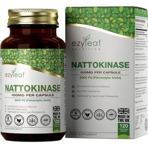 EZ Nattokinase | 120 Veganistische Natto Capsules - Nattokinase van Hoge Sterkte 100 mg 2000 FU per Dosis | Natto Bonen | Zuivel- en Glutenvrij, Non-GMO | Gefabriceerd in het Verenigd Koninkrijk