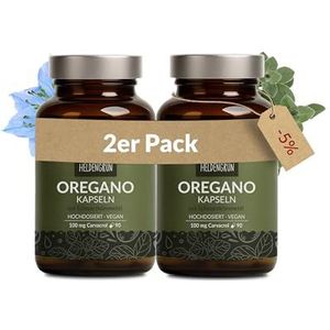 Heldengrün Biologische oregano & zwarte komijnolie capsules, hoge dosering, 100 mg carvacrol per capsule, biologische oregano-olie met 82% carvacrol uit Griekenland, maagsapresistent, laboratorium