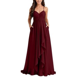 KURFACE Chiffon bruidsmeisjesjurk met split geplooide A-lijn bruidsmeisje formele avondjurk, Bordeaux, 32