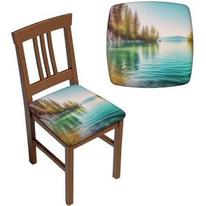 LZQPOEAS Stoelhoezen, set van zesdelige vierkante stoelhoezen, wasbare stoelhoezen, water- en meerlandschap, afneembare kussenhoes voor eetkamerstoelen, stoelbeschermers