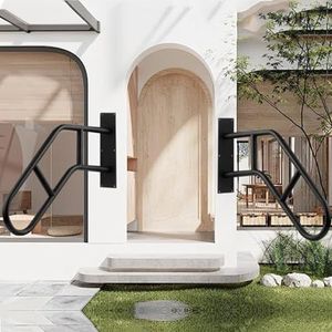 2-pack zwarte U-vormige leuningen voor buitentrappen, aan de muur gemonteerde trapbeugel, leuning voor trappen, veranda, terras, tuin
