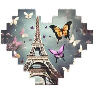 Romantische Parijs vlinder Eiffel legpuzzel - hartvormige bouwstenen puzzel-leuk en stressverlichtend puzzelspel