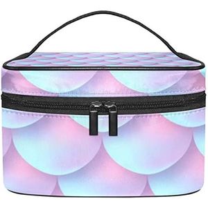 Roze Blauw Patroon Zeemeermin Schaal Make-up Organizer Bag, Reizen Make-up Tas Organizer Case Draagbare Cosmetische Tas voor Vrouwen en Meisjes Toiletartikelen, Meerkleurig, 22.5x15x13.8cm/8.9x5.9x5.4in
