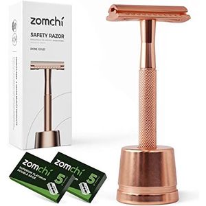 ZOMCHI Veiligheidsscheermes voor dames, herenscheermes met enkel mes met scheerstandaard met 10 mesjes, dubbelzijdig scheermes met textuurhandvat, geschikt voor alle scheermesjes met dubbele rand