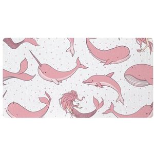 VAPOKF Roze zee dolfijnen walvissen zeemeermin keuken mat, antislip wasbaar vloertapijt, absorberende keuken matten loper tapijten voor keuken, hal, wasruimte