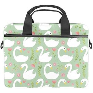 Witte Zwaan Patroon Zwemmen In Het Zwembad Blauwe Laptop Schouder Messenger Bag Crossbody Aktetas Messenger Sleeve voor 13 13.3 14.5 Inch Laptop Tablet Beschermen Tote Bag Case, Witte zwaan patroon roze bloemen groene lente, 11x14.5x1.2in /28x36.8x3 cm