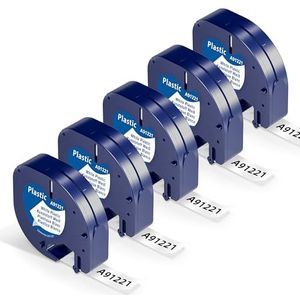 Wonfoucs - Dymo LetraTag - Label Tape - Zwart op Wit - 12mm x 4m - 5 Pack