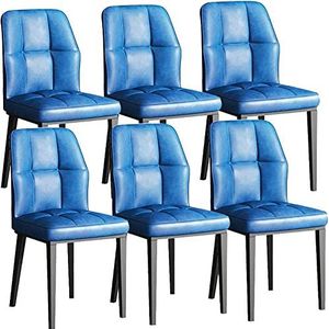 GEIRONV Moderne eetkamerstoelen set van 6, koolstofstalen poten keukenstoelen zachte PU lederen kussenzitting woonkamer zijstoelen Eetstoelen (Color : Blue, Size : 42x49x88cm)
