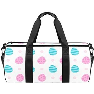 Sterren op grijze reistas sporttas met rugzak draagtas gymtas voor mannen en vrouwen, Blauwe & Roze Eieren, 45 x 23 x 23 cm / 17.7 x 9 x 9 inch