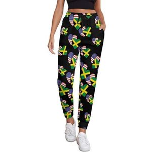 Jamaica American Heart Flag Joggingbroek voor dames, hardloopbroek, vrijetijdsbroek, elastische taille, lang, met zakken