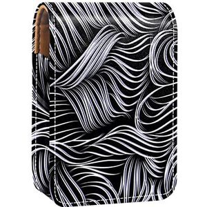 Abstract Schilderen Lipgloss Houder Lipstick Case Draagbare Mini Lipstick Opbergdoos Reizen Lipstick Organizer Case met Spiegel voor Vrouwen, Meerkleurig, 9.5x2x7 cm/3.7x0.8x2.7 in