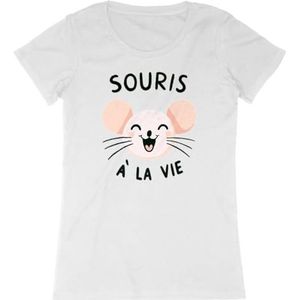 Muis à la Vie T-shirt - voor dames - bedrukt in Frankrijk - 100% biologisch katoen - origineel grappig verjaardagscadeau, Wit, XS