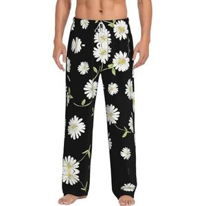 Daisy Lange loungewear broek voor heren, nachtkleding, pyjamabroek, nachtkleding met zakken en trekkoord, Wit, S