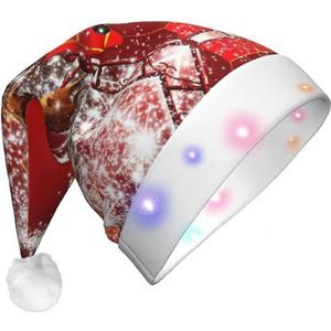 EdWal Kerst Magic Santa Hat LED Light-up Hoed, grappige pluche kerstmuts, kerstvakantie feesthoed voor volwassenen