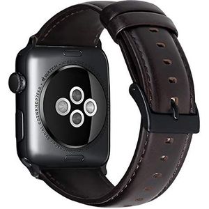 By Qubix - Luxe Echt Lederen bandje - Donkerbruin - Compatible met Apple Watch 38mm / 40mm / 41mm - Compatible Apple watch bandjes