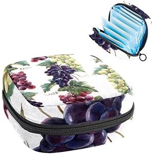 Fruit Druif,Periode Pouch Draagbaar,Tampon Opbergtas,Tampon Houder voor Portemonnee Vrouwelijke Product Organizer, Meerkleurig, 4.7x6.6x6.6 in/12x17x17 cm