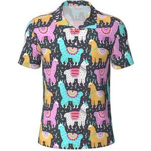 JJPUNGK Indiase Alpaca Print Zomer Polo Shirts Korte Mouw Speciale gelegenheden Casual Uitjes, Zwart, S