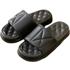 UBOHUZ 2 Paar Vrouwen Dikke Platform Wolk Slippers Zomer Strand EVA Zachte Zool Slide Sandalen Leisure Mannen Dames Indoor Badkamer Anti-slip Schoenen Voor Badkamer, Zwembad, Zwart, 44/45 EU