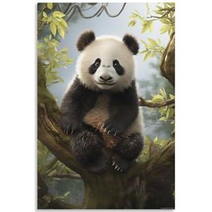 JXYFFS Vintage panda muurkunst canvas print bos natuur grappig dier niet ingelijste poster ingelijst kunstwerk voor slaapkamer woonkamer kantoor 30 x 45 cm