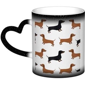 XDVPALNE Teckel Weiner honden bedrukt, keramische mok warmtegevoelige kleur veranderende mok in de lucht koffiemokken keramische beker 330 ml