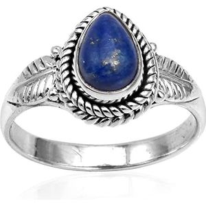Silver Palace Natuurlijke Lapis Lazuli Teardrop 925 Sterling zilveren handgemaakte blad Ring, Metaal edelsteen, Lapis lazuli