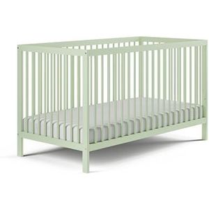 Babybed met matras, kinderbed, ledikant, 60 x 120 en 70 x 140 cm, in hoogte verstelbaar en uitneembare sporten, optioneel met lade, 70 x 140 cm, beukenhout, groen, zeer stabiel, Made in Europe