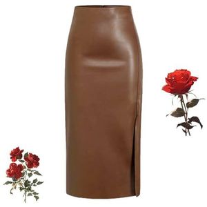 WXDTW - Lange Leren Rok - Zwart - Hoge Taille - A-lijn