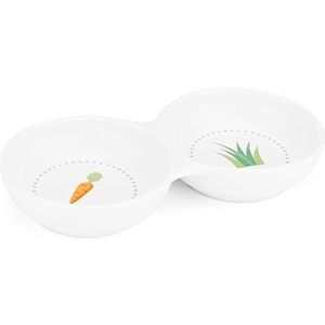 Navaris dubbele voerbak voor kleine dieren - Keramische voerbakjes voor je muis konijn hamster of cavia - Waterschaal - Design met wortel en gras