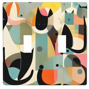 ZhaoYuGoods Halverwege de eeuw moderne kunst kattenprint muurplaat, dubbele tuimellichtschakelaar outlet cover 2-voudig 11,4 cm x 11,4 cm, decoratieve pc-voorplaat voor thuis en op kantoor