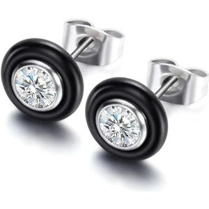 Roestvrij staal AAA Cubic Zirconia Wedding Earring Jewelry Zwart Wit Keramische Stud Earrings Oorbellen Voor Vrouwen