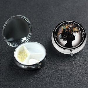 Muziek Afbeelding Pil Doos 3 Compartiment Ronde Draagbare Pil Case voor Pocket of Portemonnee Pil Houder Wekelijkse Pil Organizer Decoratieve Metalen Geneeskunde Vitamine Organizer Reizen Gift