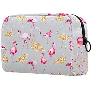 Cosmetische reisorganisator Make-uptas Toilettassen voor dames Gouden en roze flamingo's met ritssluiting
